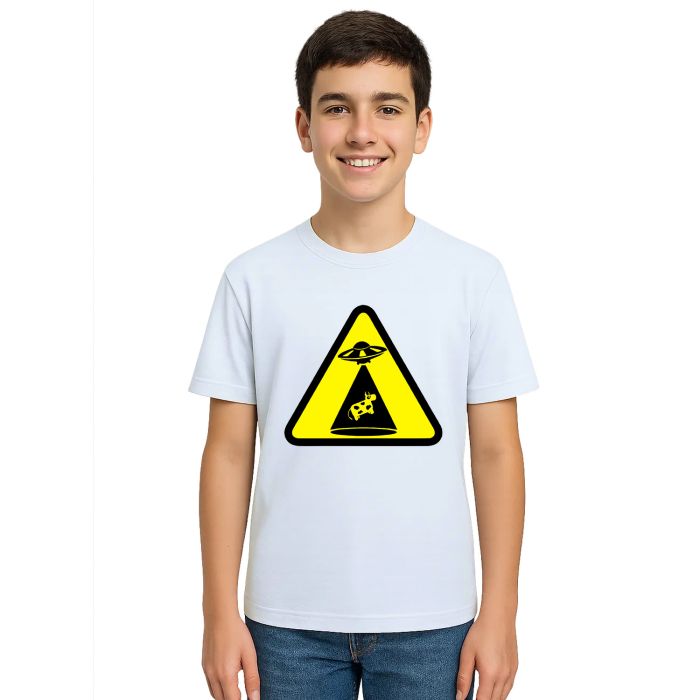 Camiseta Vaca Abduzida Cuidado Estampa Personalizada