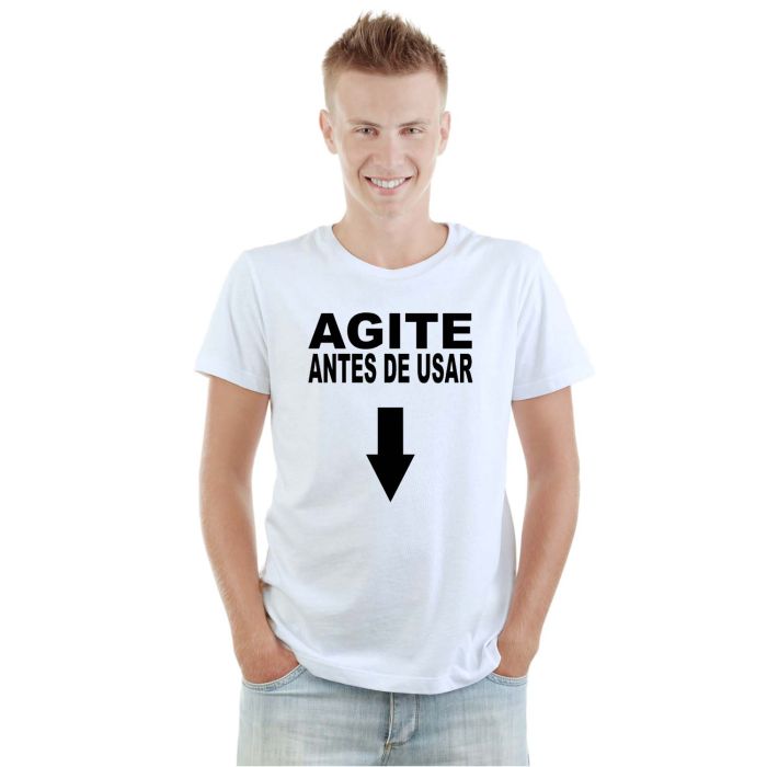 Camiseta Agite Antes De Usar Estampa Personalizada
