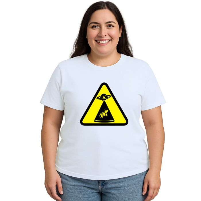 Camiseta Vaca Abduzida Cuidado Estampa Personalizada