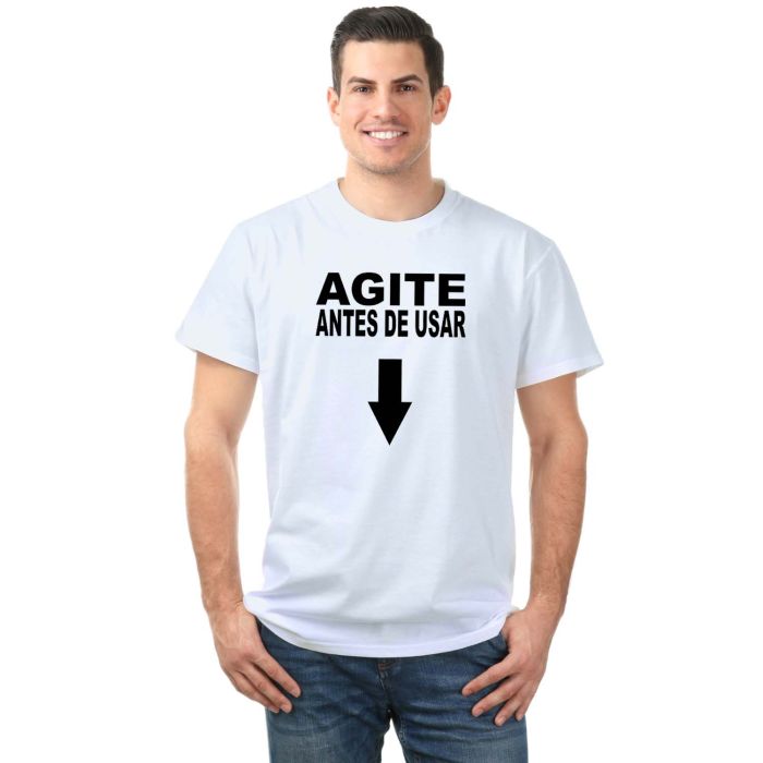 Camiseta Agite Antes De Usar Estampa Personalizada
