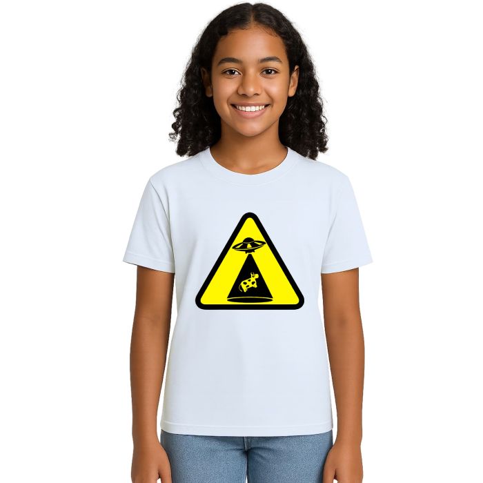 Camiseta Vaca Abduzida Cuidado Estampa Personalizada