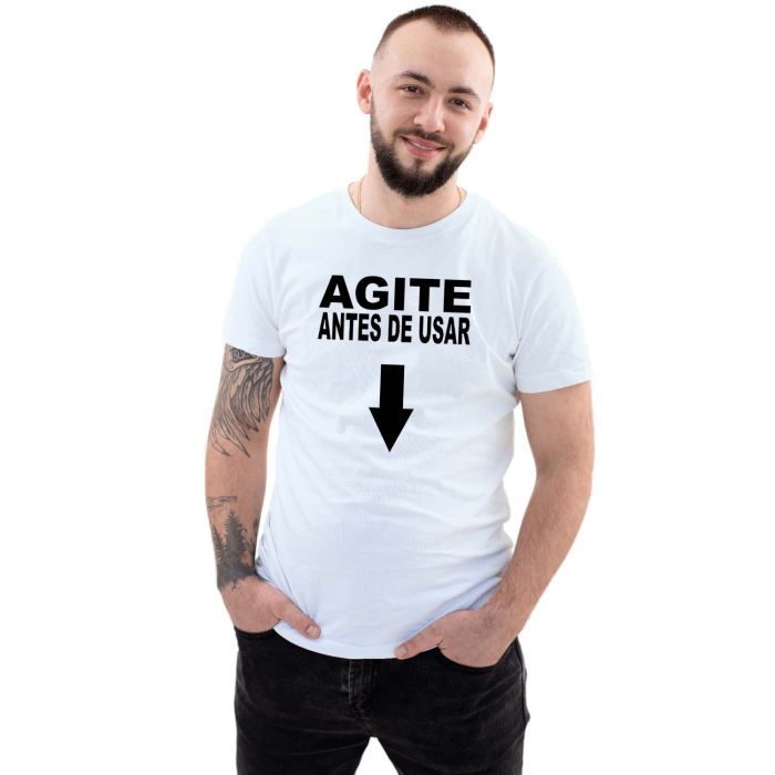 Camiseta Agite Antes De Usar Estampa Personalizada