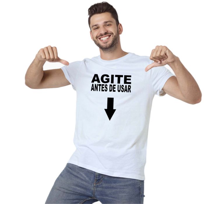 Camiseta Agite Antes De Usar Estampa Personalizada