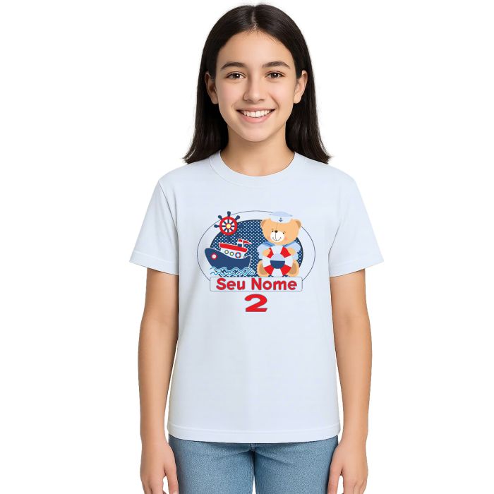 Camiseta Ursinho Marinheiro Boat Estampa Personalizada
