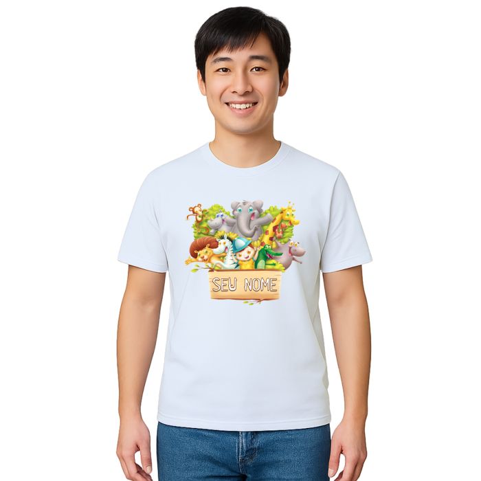 Camiseta Safari Kids Animais Estampa Personalizada