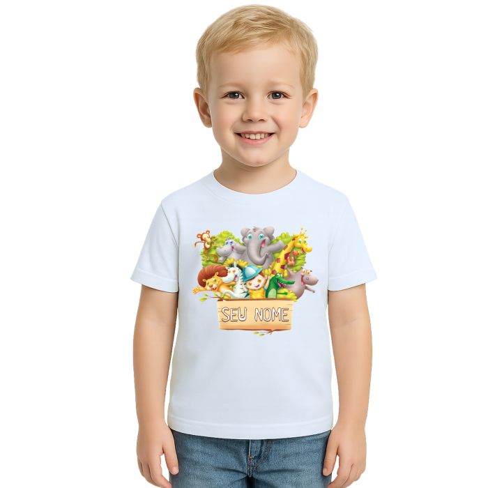Camiseta Safari Kids Animais Estampa Personalizada