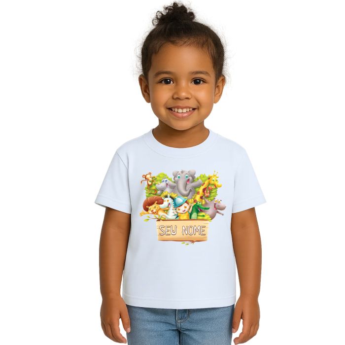 Camiseta Safari Kids Animais Estampa Personalizada