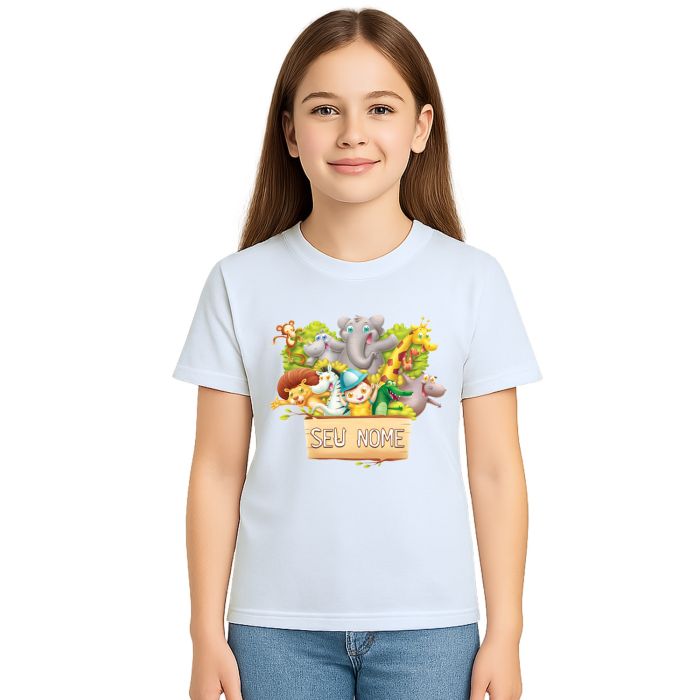 Camiseta Safari Kids Animais Estampa Personalizada