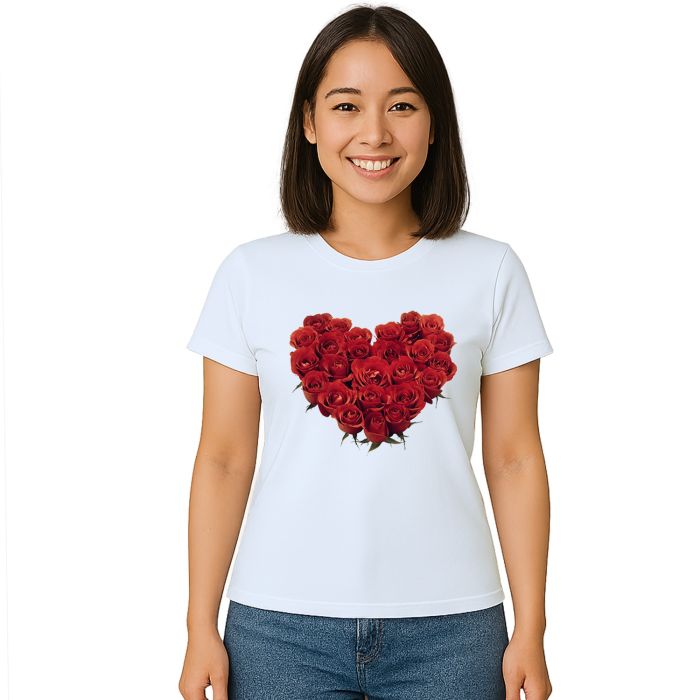 Camiseta Coração De Rosas Estampa Personalizada