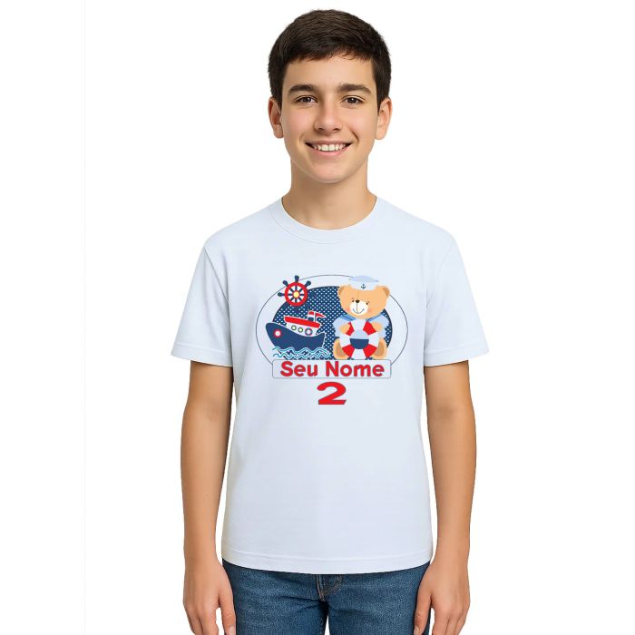 Camiseta Ursinho Marinheiro Boat Estampa Personalizada