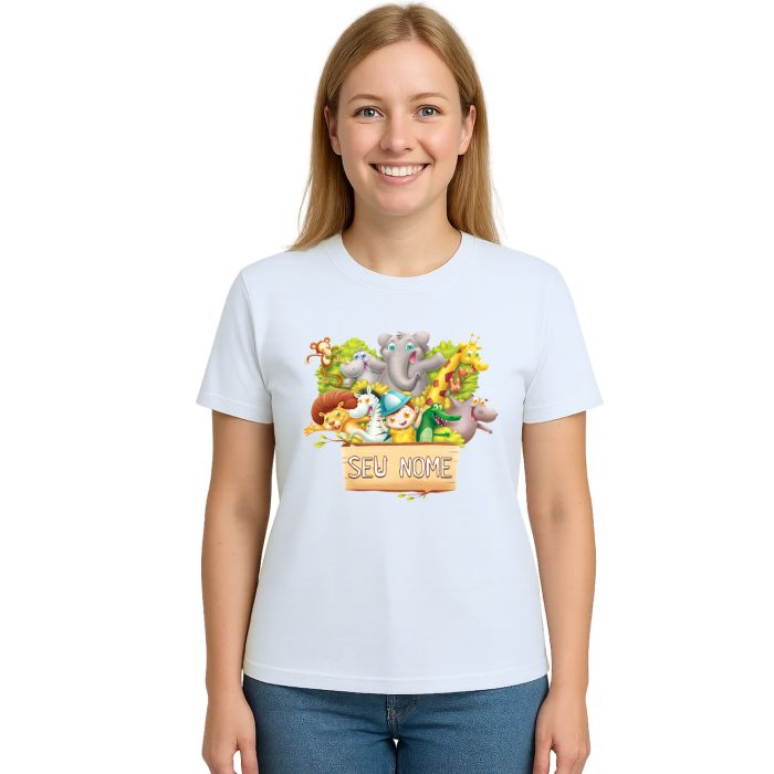 Camiseta Safari Kids Animais Estampa Personalizada
