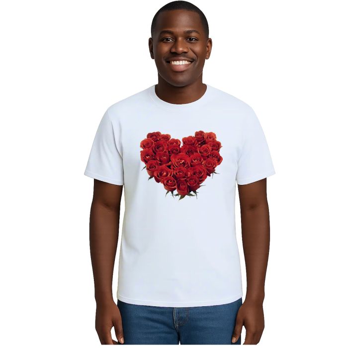 Camiseta Coração De Rosas Estampa Personalizada
