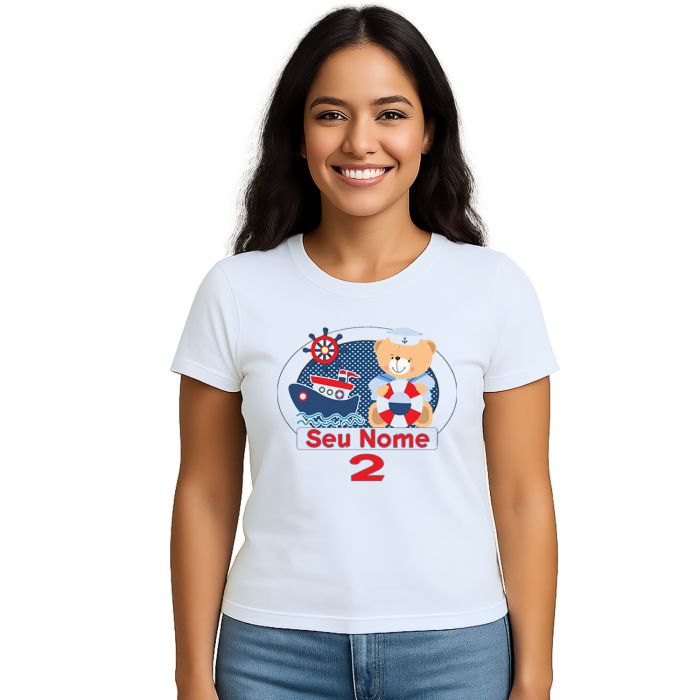 Camiseta Ursinho Marinheiro Boat Estampa Personalizada