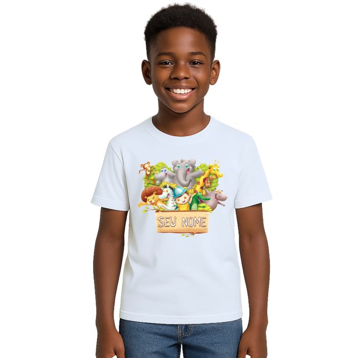 Camiseta Safari Kids Animais Estampa Personalizada