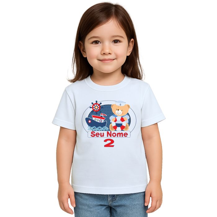 Camiseta Ursinho Marinheiro Boat Estampa Personalizada