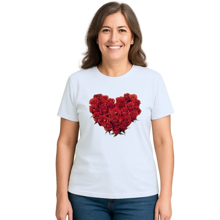 Camiseta Coração De Rosas Estampa Personalizada
