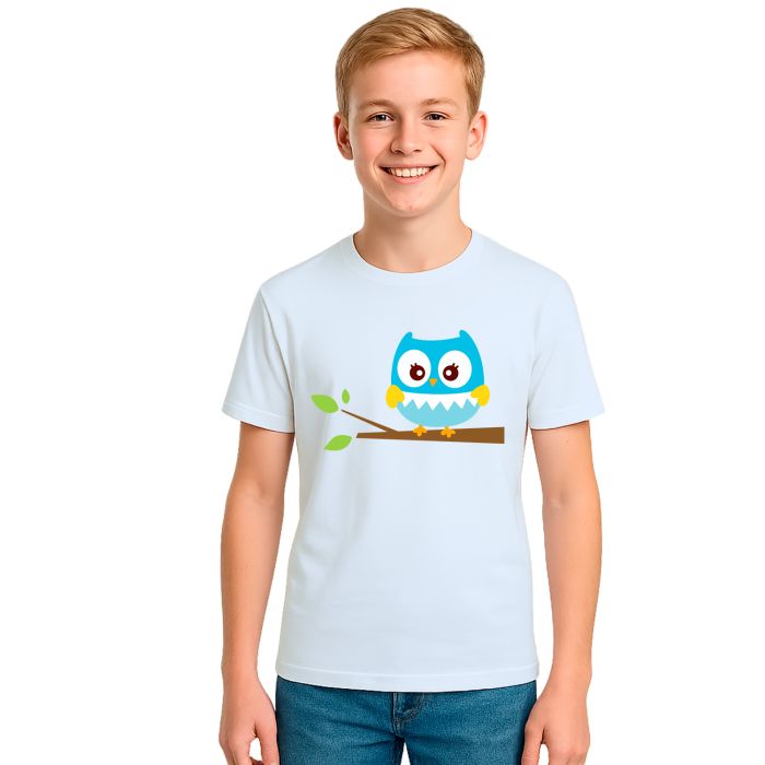 Camiseta Coruja Azul Owl Galho Estampa Personalizada
