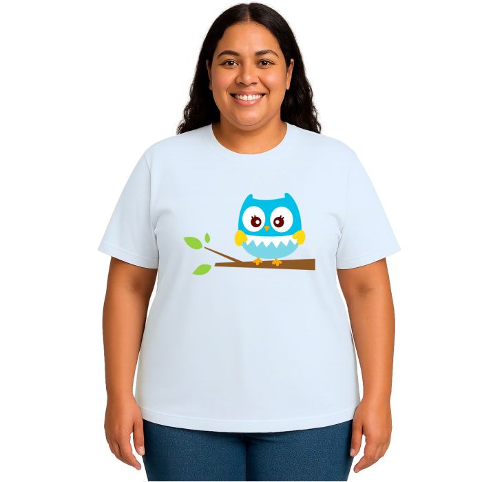 Camiseta Coruja Azul Owl Galho Estampa Personalizada