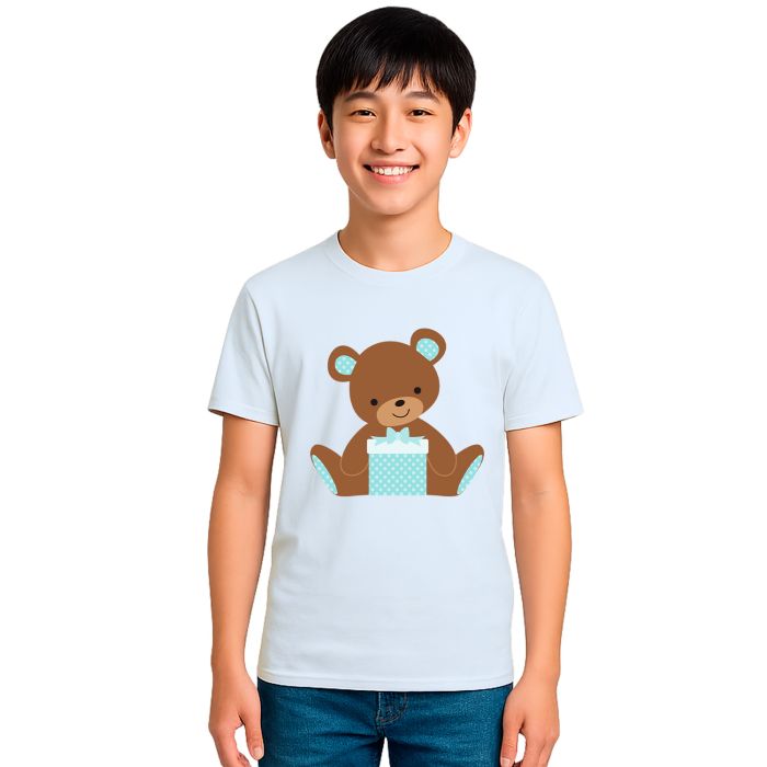 Camiseta Ursinho Presente Azul Estampa Personalizada