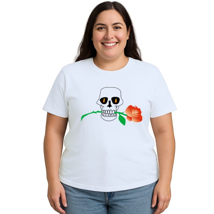 Camiseta Caveira Rosa Na Boca Estampa Personalizada