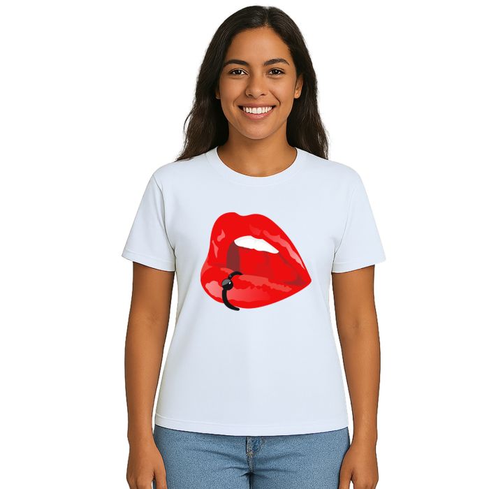 Camiseta Boca Piercing Criativa Estampa Personalizada