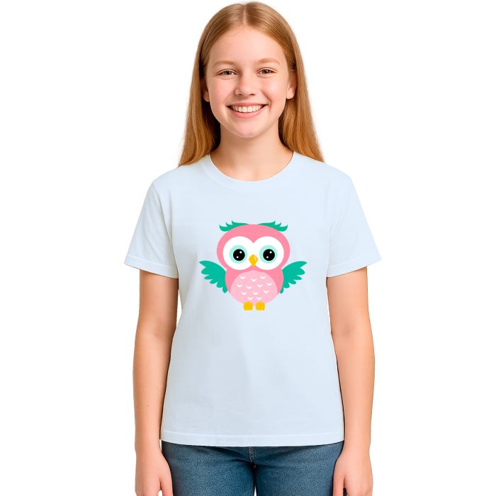 Camiseta Coruja Rosa Asas Corujinha Estampa Personalizada