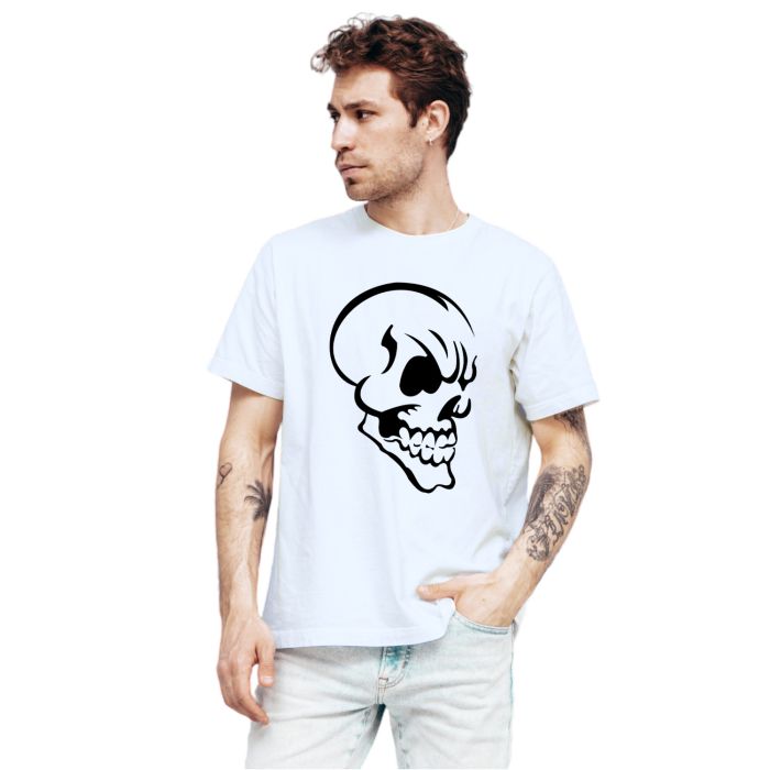 Camiseta Caveira Perfil Criativa Personalizada Algodão