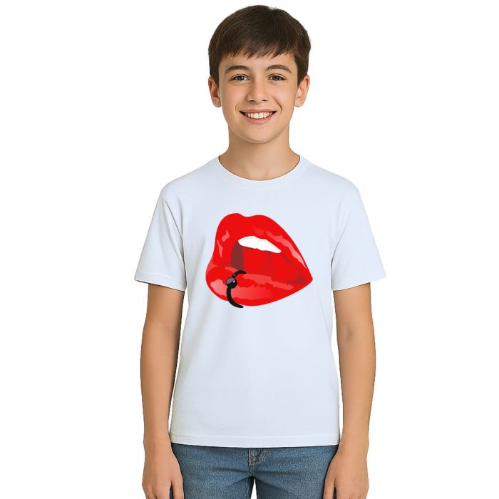 Camiseta Boca Piercing Criativa Estampa Personalizada