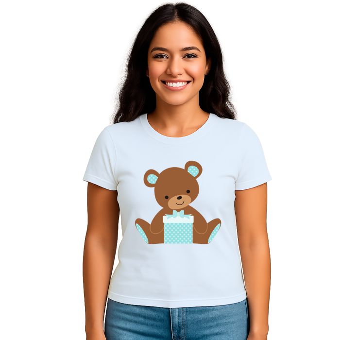 Camiseta Ursinho Presente Azul Estampa Personalizada