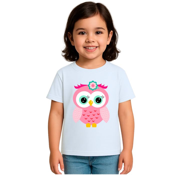 Camiseta Coruja Rosa Flor Corujinha Estampa Personalizada