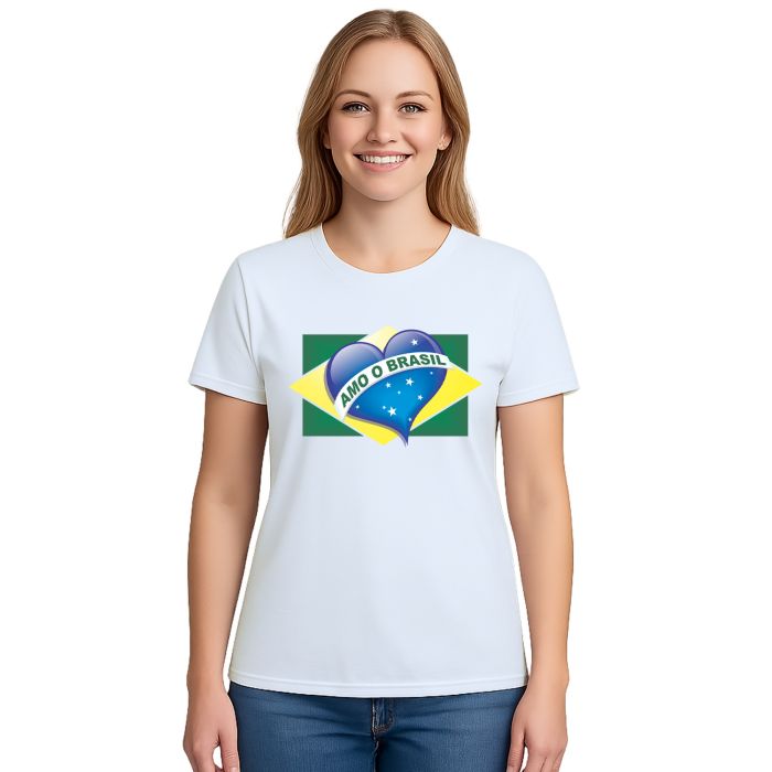 Camiseta Amo O Brasil Torcida Estampa Personalizada
