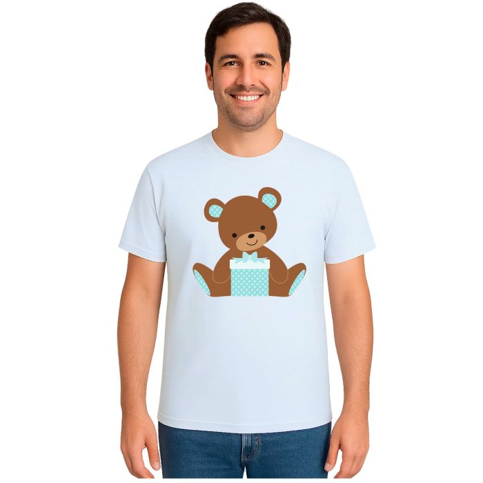 Camiseta Ursinho Presente Azul Estampa Personalizada