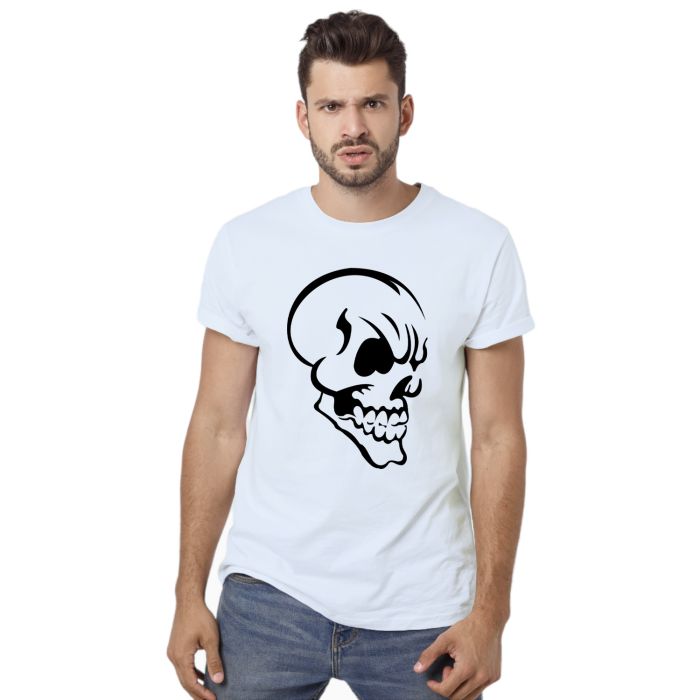 Camiseta Caveira Perfil Criativa Personalizada Algodão