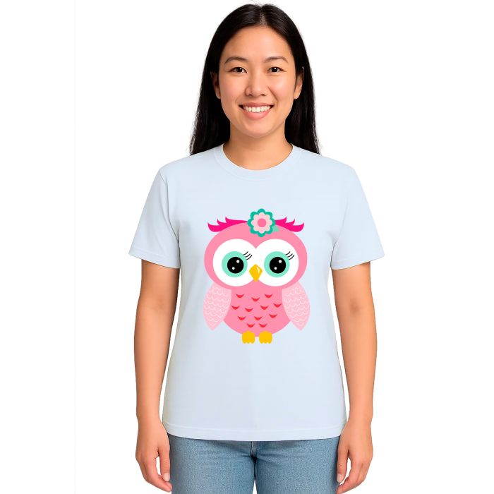 Camiseta Coruja Rosa Flor Corujinha Estampa Personalizada