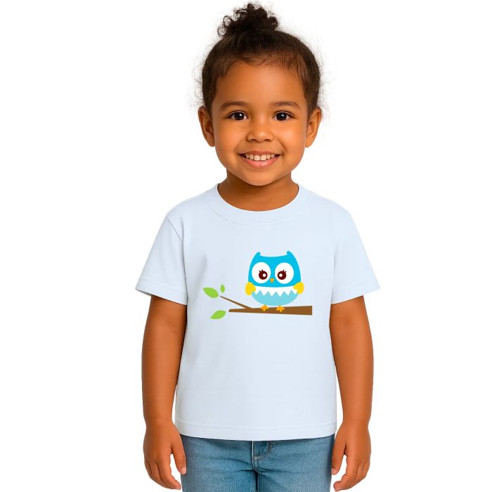 Camiseta Coruja Azul Owl Galho Estampa Personalizada