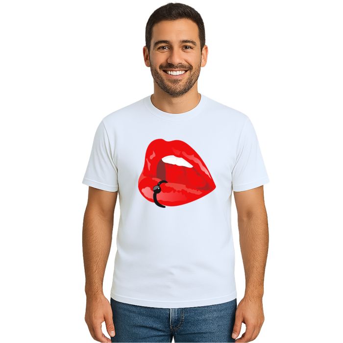 Camiseta Boca Piercing Criativa Estampa Personalizada