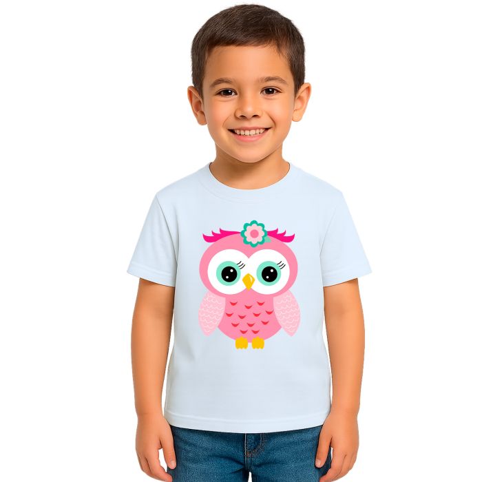 Camiseta Coruja Rosa Flor Corujinha Estampa Personalizada