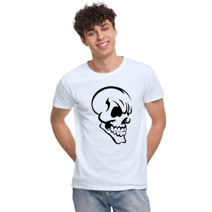 Camiseta Caveira Perfil Criativa Personalizada Algodão