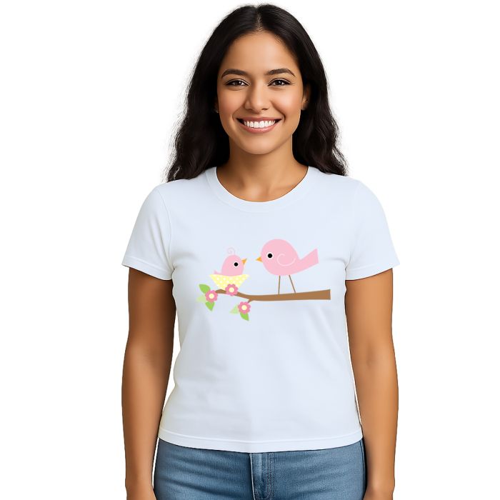 Camiseta Pássaros Mãe e Filha Estampa Personalizada