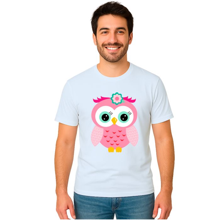 Camiseta Coruja Rosa Flor Corujinha Estampa Personalizada