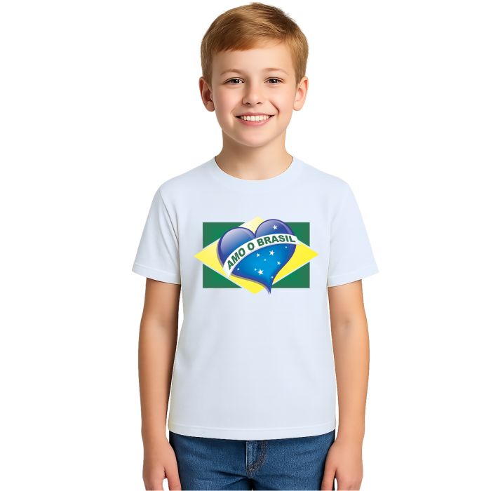 Camiseta Amo O Brasil Torcida Estampa Personalizada