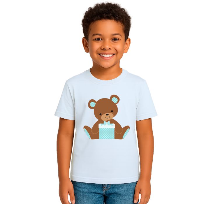 Camiseta Ursinho Presente Azul Estampa Personalizada