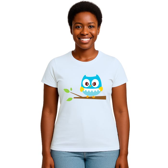 Camiseta Coruja Azul Owl Galho Estampa Personalizada