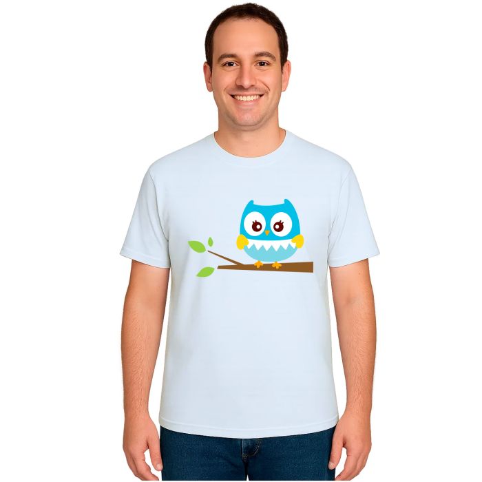 Camiseta Coruja Azul Owl Galho Estampa Personalizada