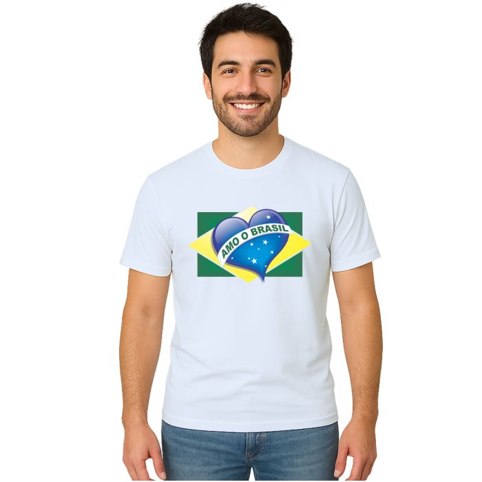 Camiseta Amo O Brasil Torcida Estampa Personalizada
