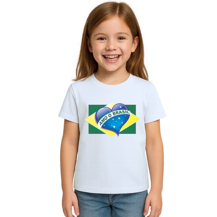 Camiseta Amo O Brasil Torcida Estampa Personalizada