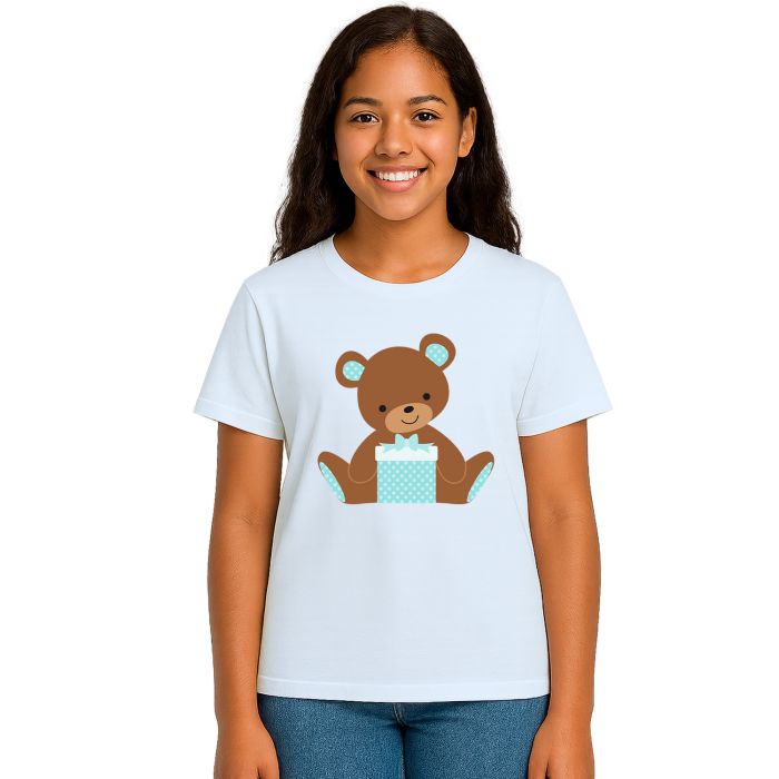 Camiseta Ursinho Presente Azul Estampa Personalizada
