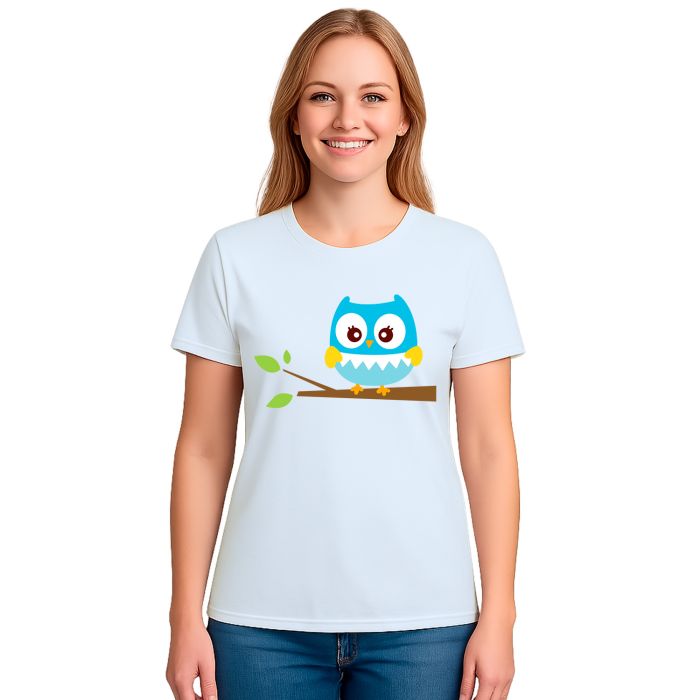 Camiseta Coruja Azul Owl Galho Estampa Personalizada