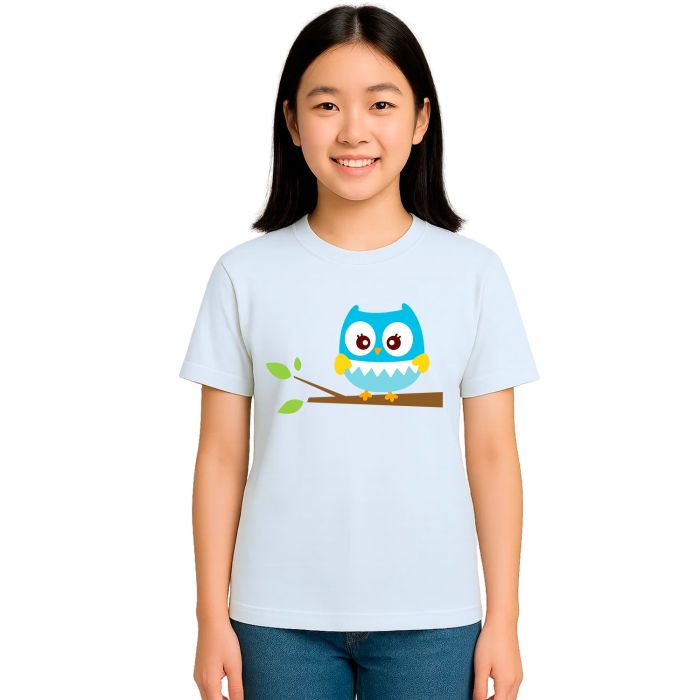 Camiseta Coruja Azul Owl Galho Estampa Personalizada