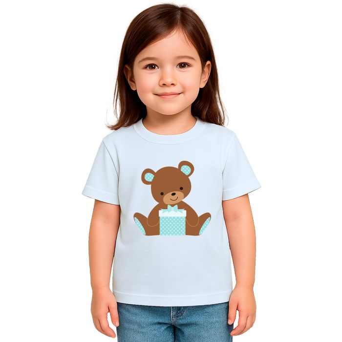 Camiseta Ursinho Presente Azul Estampa Personalizada